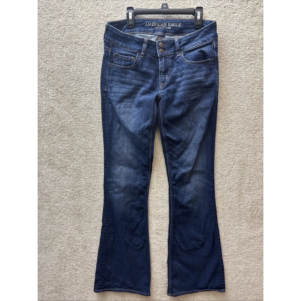 American Eagle Jeans Women's 8 (Meas 30x32) Blue Artist Flare Stretch Dark Denim - Picture 2 of 8